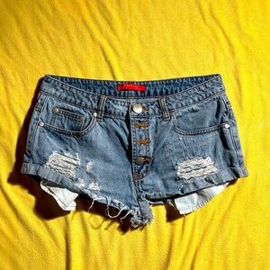 Trendy Distressed Blue Denim distressed jean Shorts sz medium M